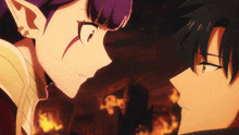 a man and a woman are looking at each other