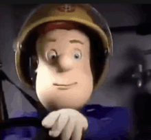 a close up of a cartoon character wearing a helmet and headphones in a helicopter .