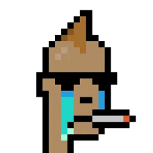 a pixel art drawing of a ice cream cone smoking a cigarette .