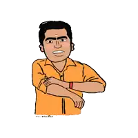 a cartoon drawing of a man with his arms crossed and the year 2014 on the bottom right