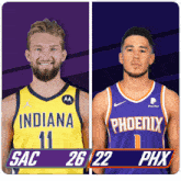 two basketball players from the indiana pacers and the phoenix suns are standing next to each other