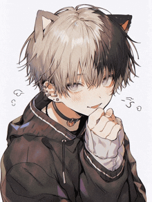 a boy with cat ears is wearing a black hoodie