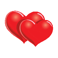 two red hearts on a white background with a shadow