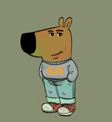 a drawing of a bear wearing a sweater that says sn on it