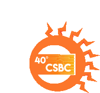 a logo for 40 degrees csbc with a sun in the center