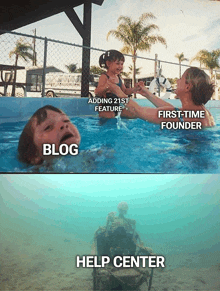 a picture of a woman holding a child in a pool with the caption " blog "