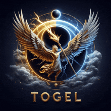 a logo for a company called togel with a statue of a man with wings