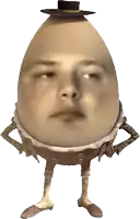 an egg with a man 's face and arms and legs