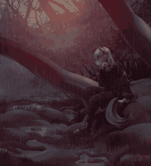 a drawing of a furry character sitting in the rain