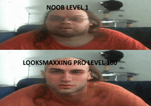 a picture of a man with the words noob level 1 below it