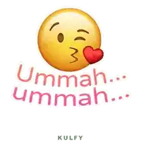 a yellow smiley face with a red heart and the words " ummah ... ummah ... " below it