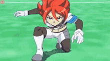 a cartoon character with red hair is kneeling down