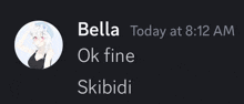 a screenshot of a chat with bella and skibidi