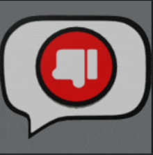 a speech bubble with a red circle with a thumbs down symbol inside of it