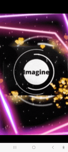 a phone screen shows a circle with the word imagine on it