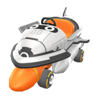 a white and orange toy airplane with a rocket shaped nose