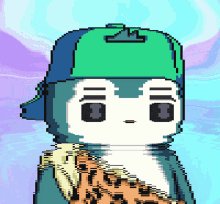 a pixel art drawing of a penguin wearing a hat