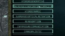 a computer screen shows a list of options including hydro regenerative