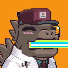 a pixel art drawing of a gorilla wearing a hat that says ' a ' on it