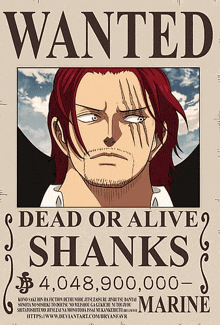 a wanted poster for dead or alive shanks