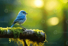 a small blue bird perched on a mossy branch with the words " vecteezy " in the background