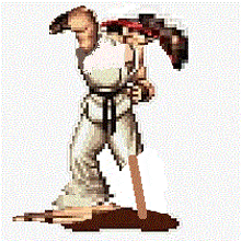 a pixel art drawing of a man in a karate uniform