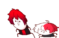 a cartoon drawing of a boy with red hair and a girl with white hair