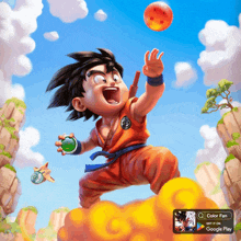 a cartoon of a boy with a dragon ball and the words color fan