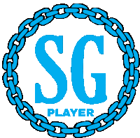 a logo for sg player with a blue chain around the letters