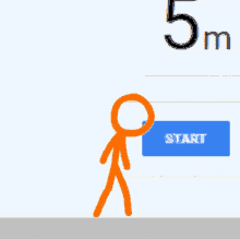 a stick figure is pushing a blue button that says stop