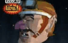 a pixelated image of a man wearing a helmet and a hat