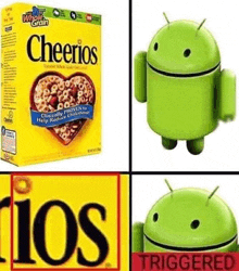 a box of cheerios cereal next to an android .