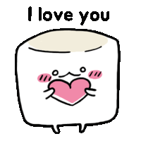 a cartoon drawing of a marshmallow with a heart in its mouth and the words i love you above it