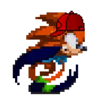 a pixel art of a sonic the hedgehog wearing a red baseball cap