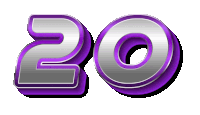 a purple and silver number 20 with a shadow on a white background