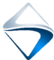 a blue and white logo that looks like a triangle