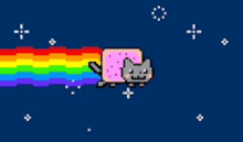 a pixel art of a cat with a rainbow coming out of it 's mouth