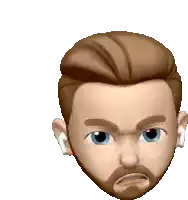 a cartoon face of a man with a beard and earbuds