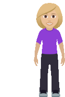 a cartoon illustration of a woman in a purple shirt and black pants