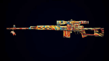 a colorful rifle with a sniper scope on it