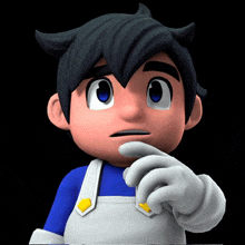 a cartoon character with a blue shirt and white overalls