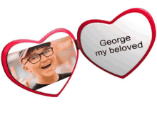 a heart shaped picture frame with a picture of a boy and the words george my beloved