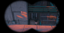 a video game shows a man walking towards a building