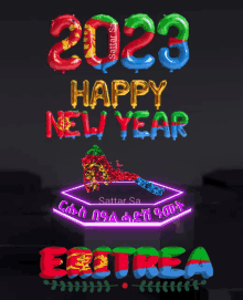 a neon sign that says 2022 happy new year on it