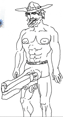 a black and white drawing of a naked man with a hanes underwear around his waist