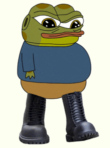 a frog with a blue shirt and black boots