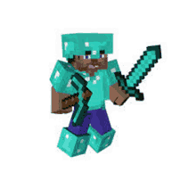 a 3d model of a minecraft character holding a diamond sword .