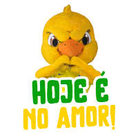 a yellow duck mascot with the words hoje e no amor on it