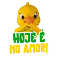 a yellow duck mascot with the words hoje e no amor on it