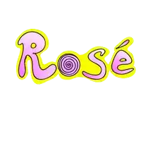 the word rose is written in pink and yellow letters